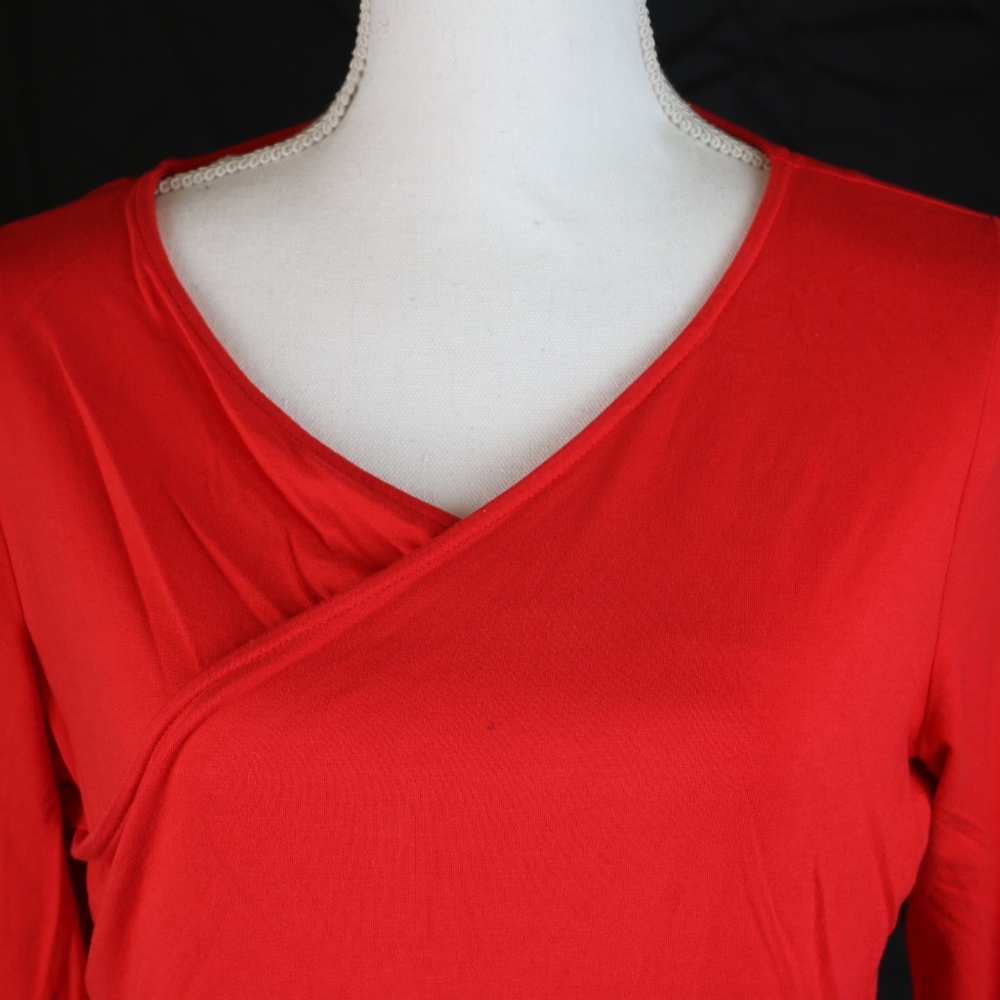 Vince Camuto V Neck Shirt Blouse Long Sleeve Red M